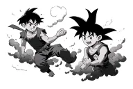 Peter pan with goku and ash pokemon clouds surrounding tattoo design idea