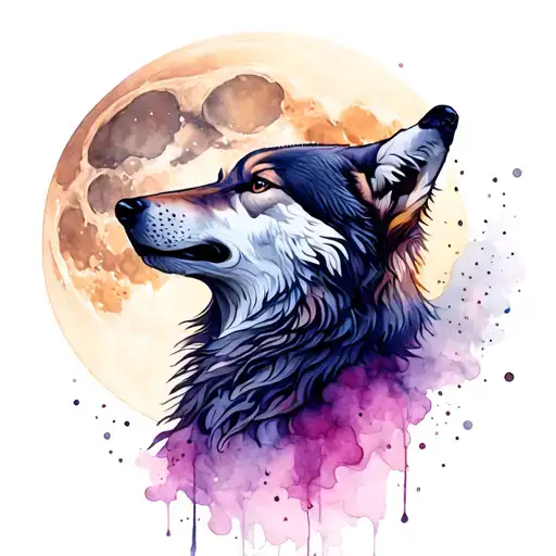 Wolf howling at the moon tattoo design idea