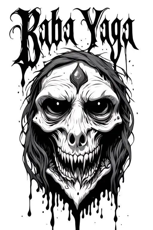 The name Baba Yaga with blood to the name tattoo design idea