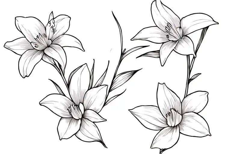 gladiolus and narcissus intertwined fine line tattoo tattoo design idea