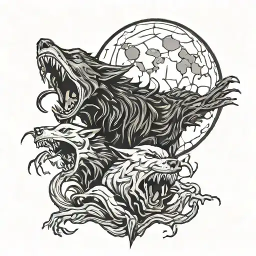 Vampires and werewolves under moon light tattoo design idea