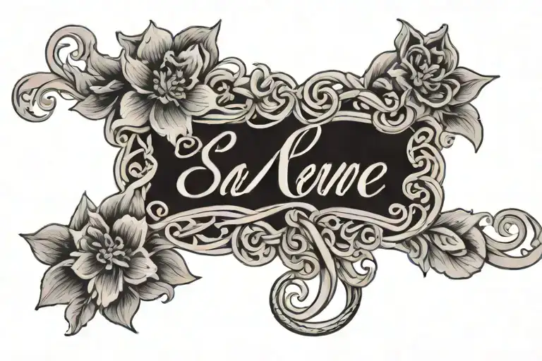 name and flower intertwined infinity symbols tattoo design idea