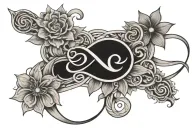 name and flower intertwined infinity symbols tattoo design idea