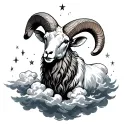 aries ram surrounded by clouds covered with stars  tattoo design idea