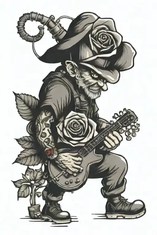 plumber, music, rose tattoo design idea