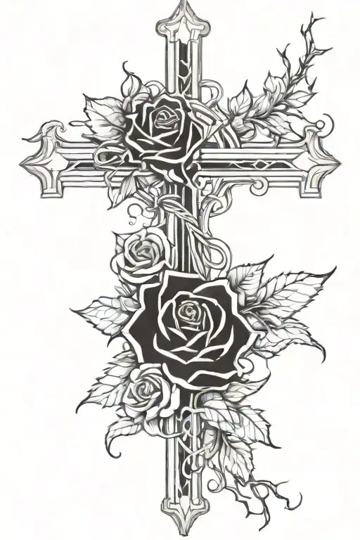 cross with roses and thorns wrapping tattoo design idea