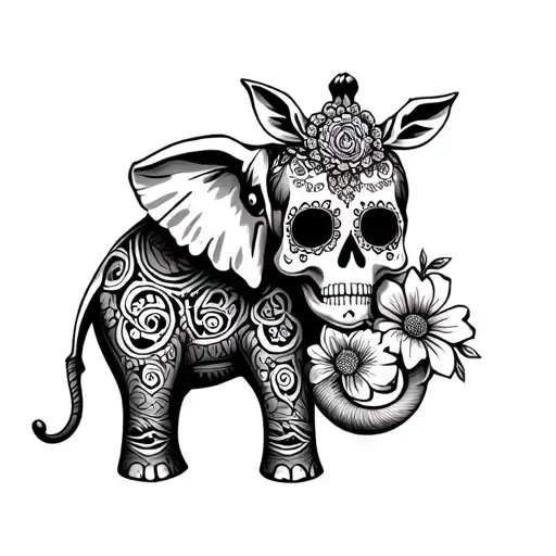 sugar skull elephant giraffe flower tattoo design idea