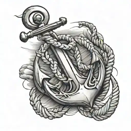 marine anchor, boat tiller, rope tattoo design idea