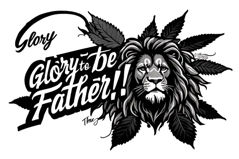 "Glory be to the Father!" Rastafarian Lion with dreadlocks and Marijuana leaves tattoo design idea