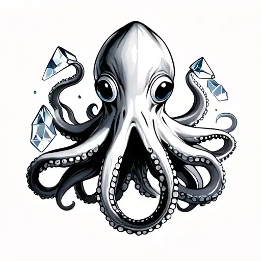 octopus holding crystals tattoo design idea