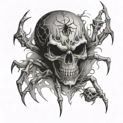 spider and skull tattoo design idea
