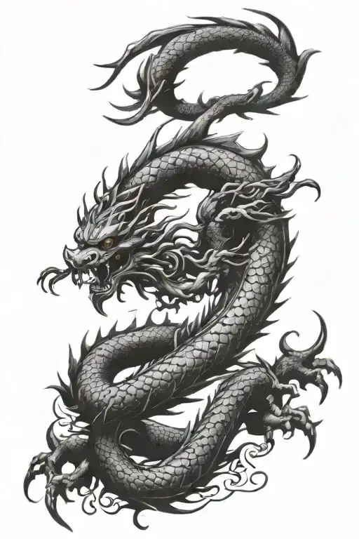 Chinese dragon around in Japanese sword back tattoo tattoo design idea