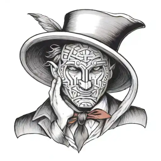 magician holding large hat off his head bowing tattoo design idea