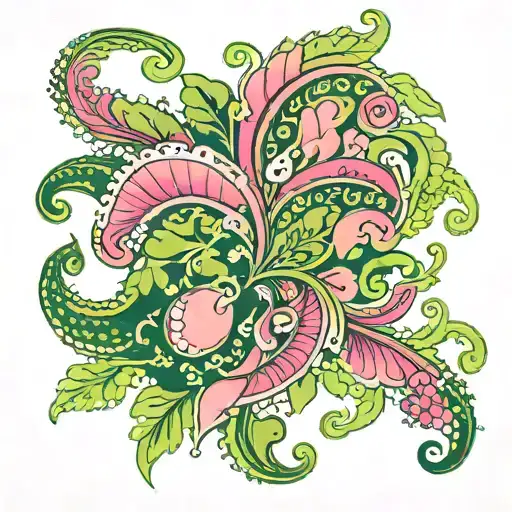 pink and green paisley pattern tattoo design idea