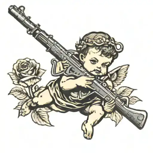 cherub with ak 47 tattoo design idea