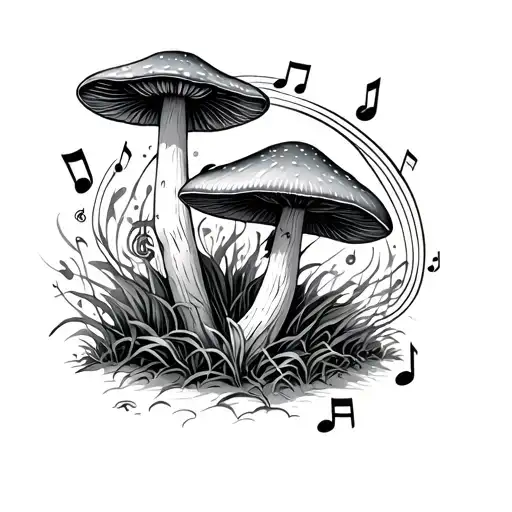 mushroom music notes tattoo design idea