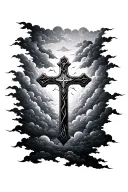 religious cross with clouds behind  tattoo design idea