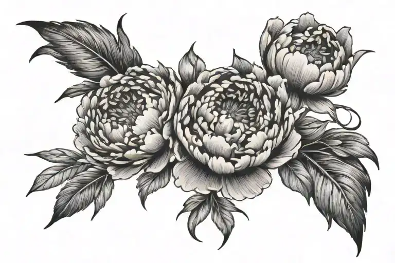 small in the shoulder peony with symbol of dead person watching approximately 3 flowers  tattoo design idea