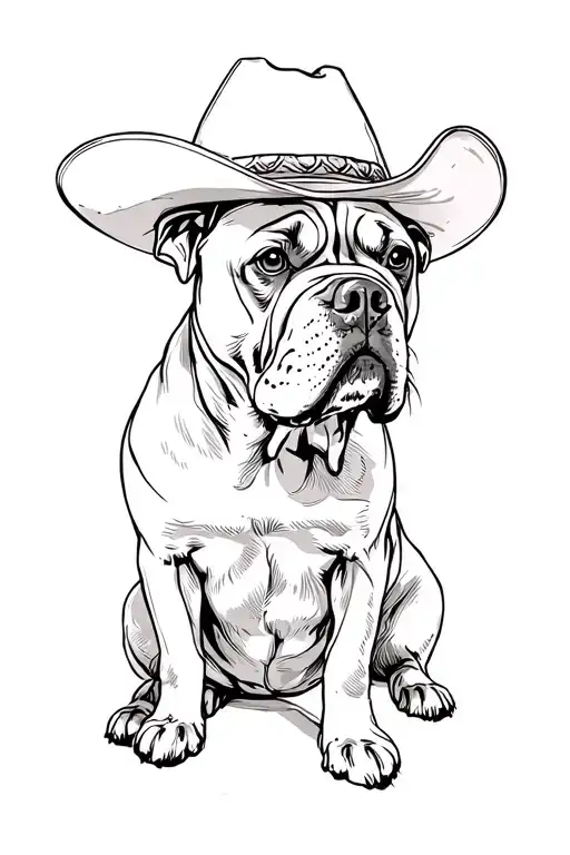 sketch cane Corso with cowboy hat tattoo design idea