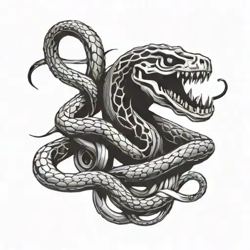 snake from skeleton, abstract, mechanic, industrial, cyberpunk, snake slithers through mechanic tattoo design idea
