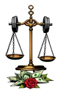 Libra scale tilted with Elijah and weights on the scale of love money honesty loyalty respect  tattoo design idea