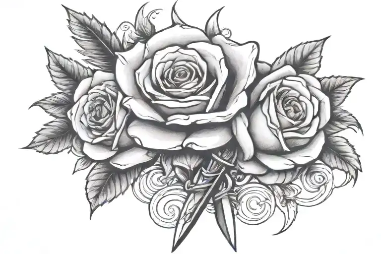 dagger going through rose tattoo design idea