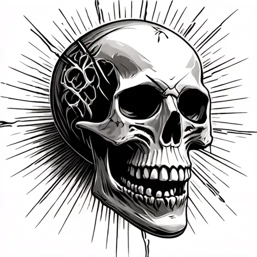The skull with a fine scar across the top, which comes from the rays of light, symbolizing happiness, help of doctors and survival. Symb tattoo design idea