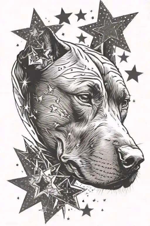 pitbull head with stars as a background tattoo design idea