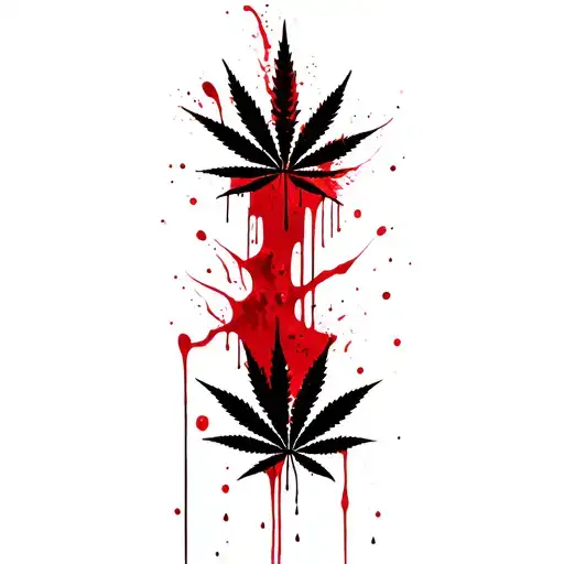 composition,marijuana leaves in the background,dripping blood tattoo design idea