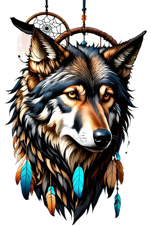 Fenrir Wolf dreamcatcher tattoo design idea