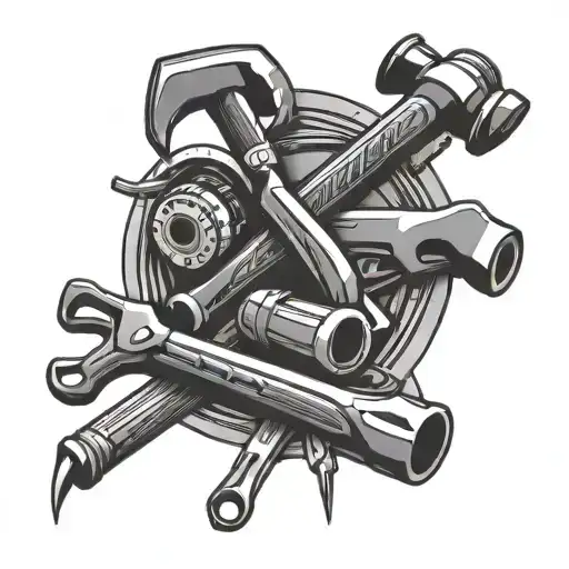 construction tools intertwined tattoo design idea