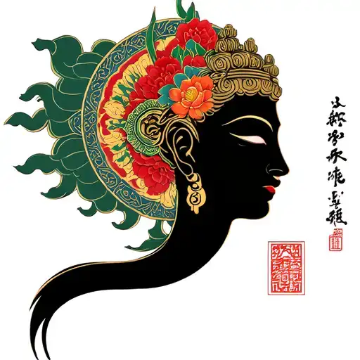 Himalayan culture, Tibetan Buddhism style, Green Tara, full back tattoo design idea