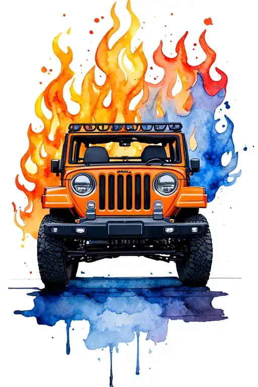 jeep and fire  tattoo design idea