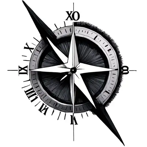 Minimal Half compass and half clock  tattoo design idea