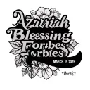 Create a tattoo using the name Azariah Blessing Forbes.  I want  Azariah Blessing Forves and March 19, 2025 on it and he tattoo design idea