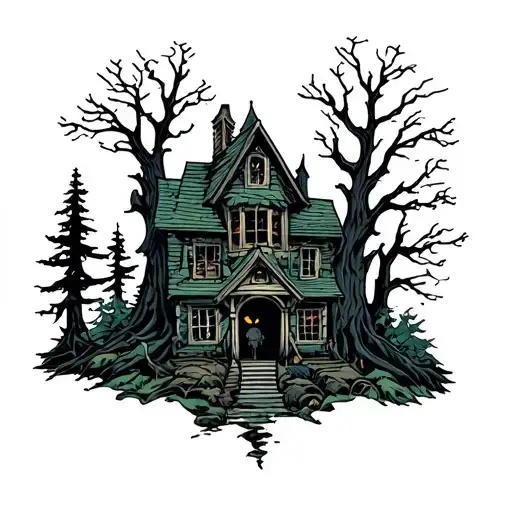 haunted forest tattoo design idea