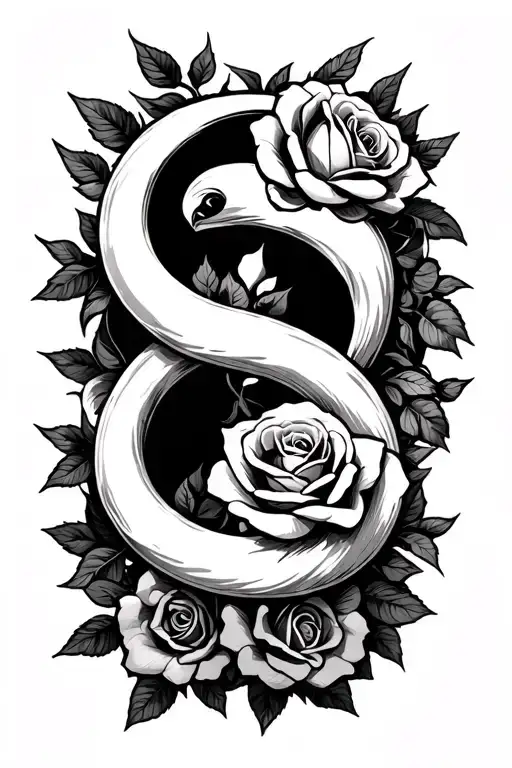ouroboros and roses intertwined narrow tattoo design idea