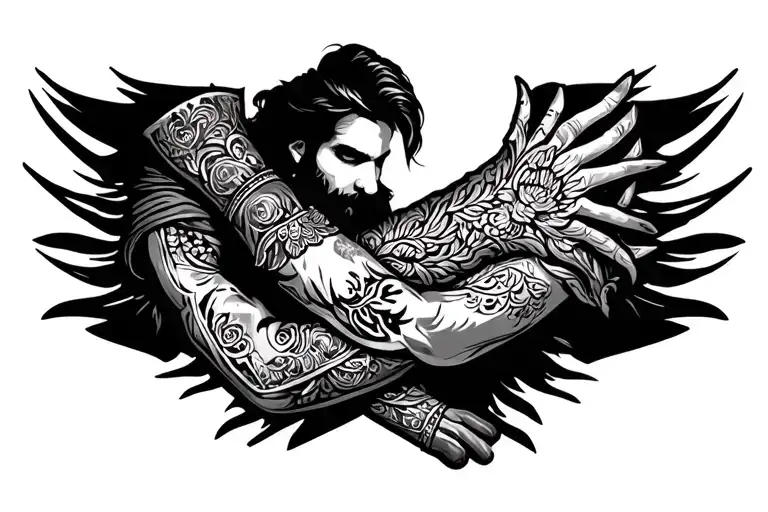 western tooled leather sleeve tattoo design idea