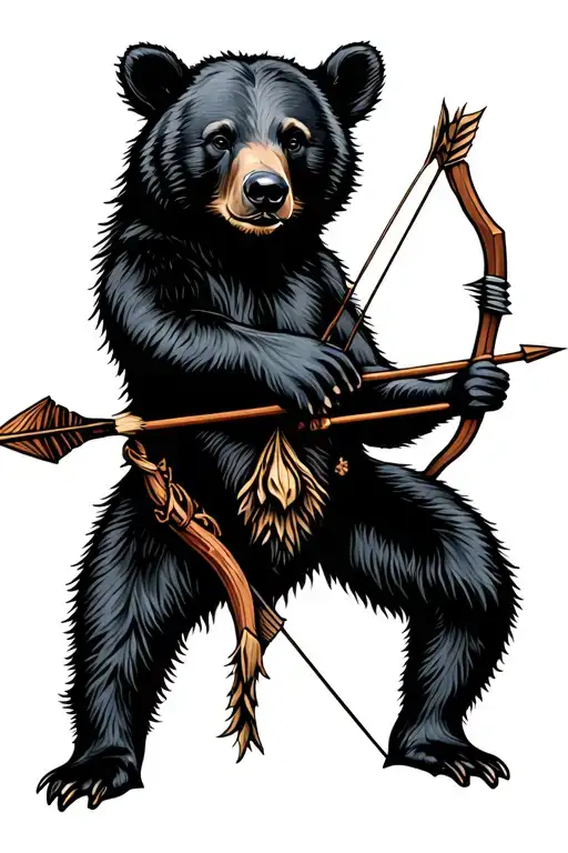 black bear cub with bow and arrow and quiver of arrows tattoo design idea