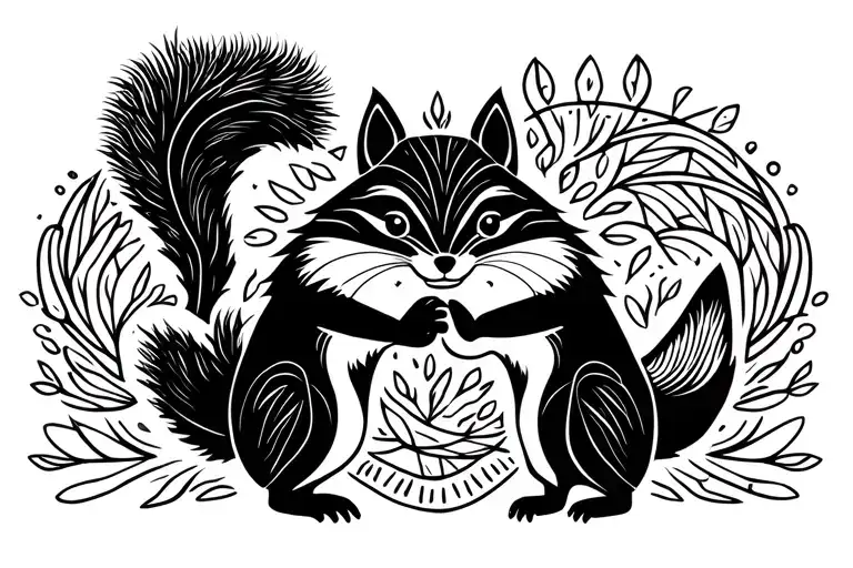Linear silhouettes of a squirrel and a fox holding hands tattoo design idea