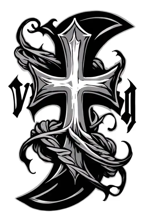 "Victory" Three nail cross made tattoo design idea
