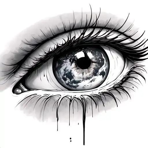 crying eye the iris is planet earth tattoo design idea