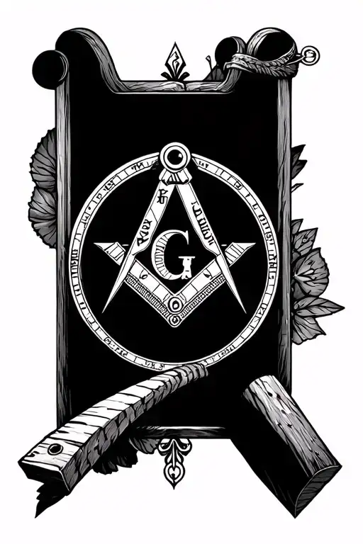 Free mason compass, black and white, japanese theme, fine line tattoo design idea
