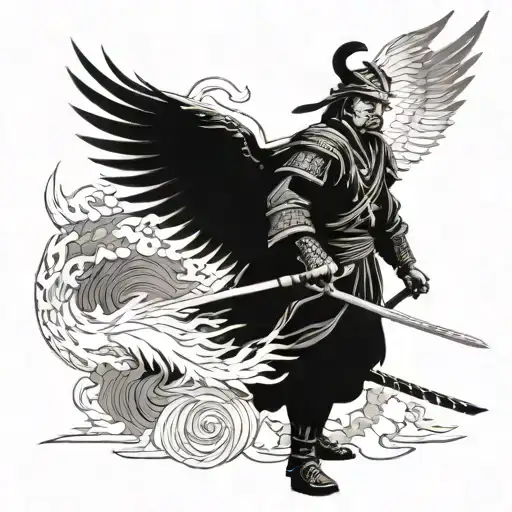 samurai warrior with eagle soaring high tattoo design idea