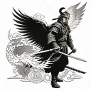 samurai warrior with eagle soaring high tattoo design idea