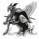 samurai warrior with eagle soaring high tattoo design idea
