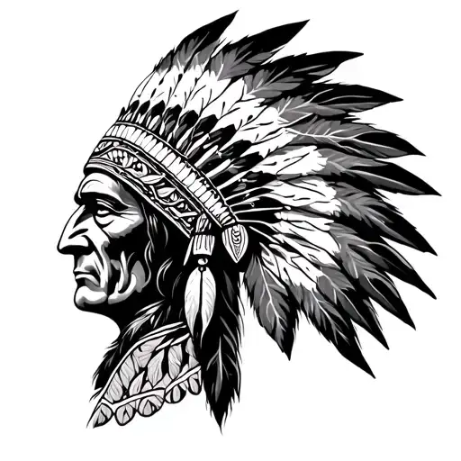 Indian chief headress with tree growing tattoo design idea