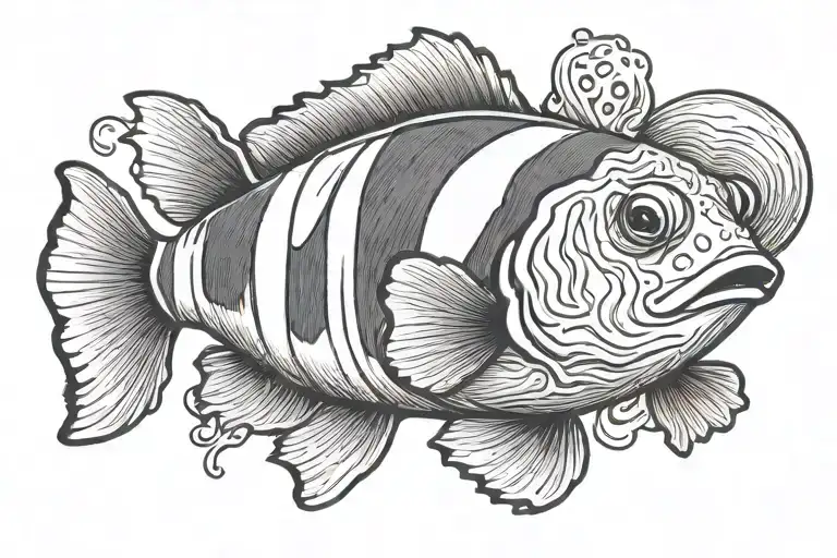 clown fish wearing a clown costume tattoo design idea