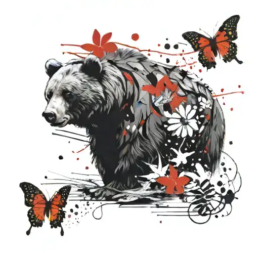 Bear & Butterfly tattoo design idea