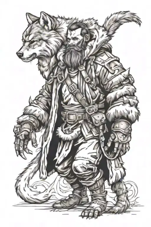 Full length hero in furs tattoo design idea